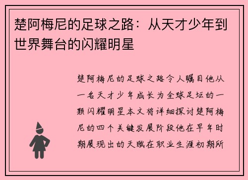 楚阿梅尼的足球之路：从天才少年到世界舞台的闪耀明星