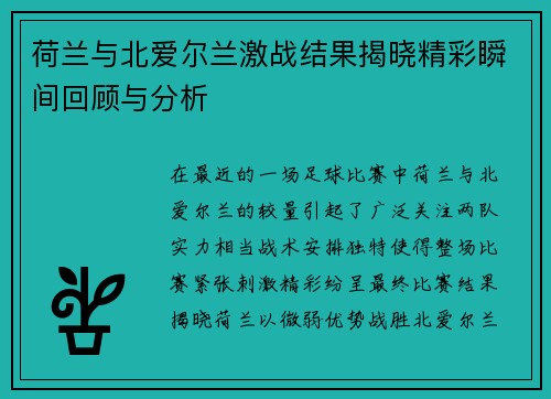 荷兰与北爱尔兰激战结果揭晓精彩瞬间回顾与分析