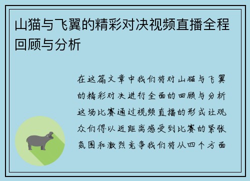 山猫与飞翼的精彩对决视频直播全程回顾与分析